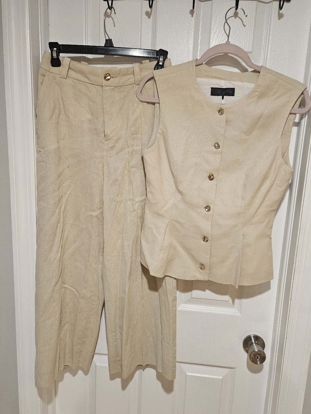 Zara Cream Vest and Trouser Set.